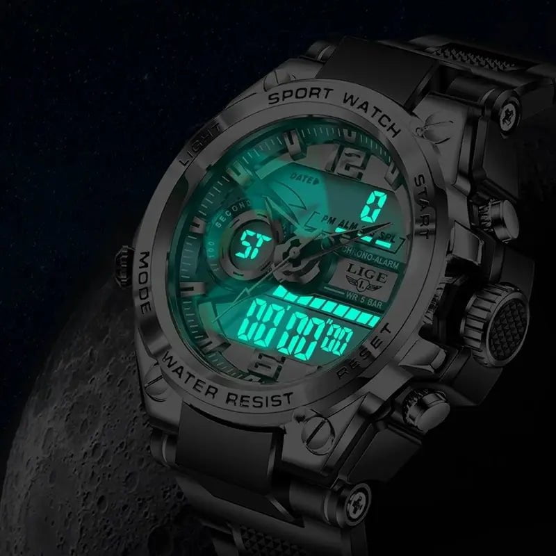 Storazone LIGE Men Military Watch Digital 50m Waterproof Wristwatch LED Quartz Clock Sport Watch Male Big Watches Men Relogios Masculino
