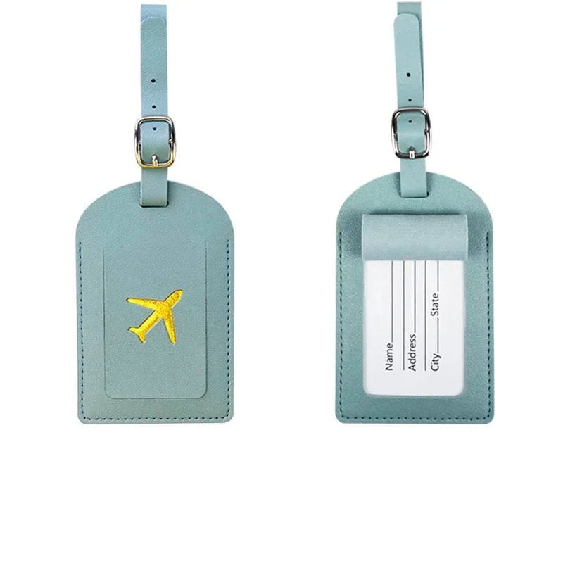 Storazone light blue 1 1PC Women Men PU Leather Luggage Tag Suitcase Identifier Label Baggage Boarding Bag Tag Name ID Address Holder Travel Accessorie