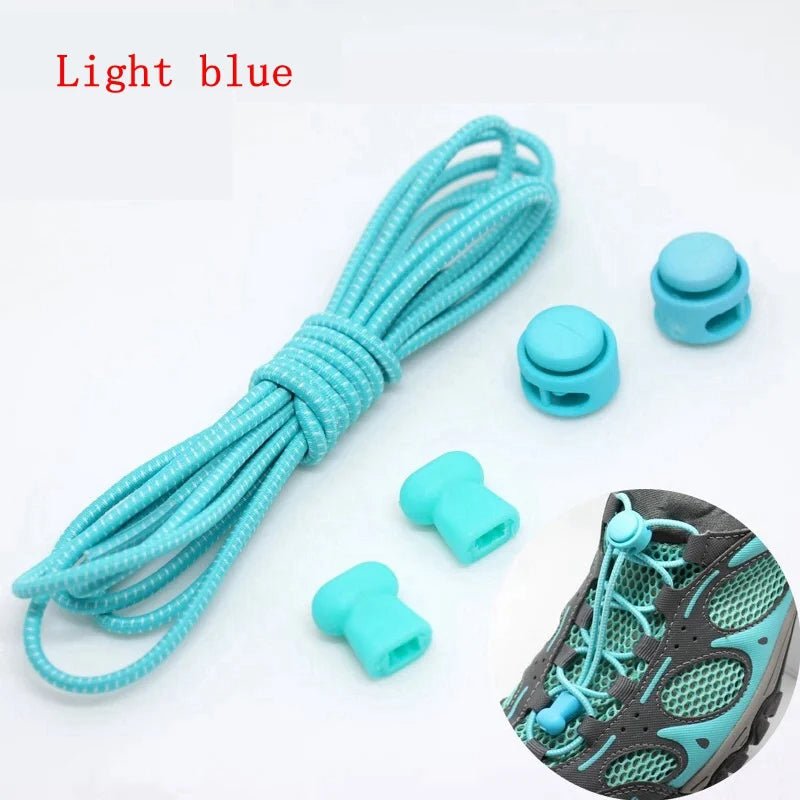 Storazone Light blue / 100cm / CHINA 1 Pair 22 Colors Elastic Shoelaces Round Locking No Tie Shoe Laces Kids Adult Quick Lazy Laces Rubber Sneakers Shoelace T1