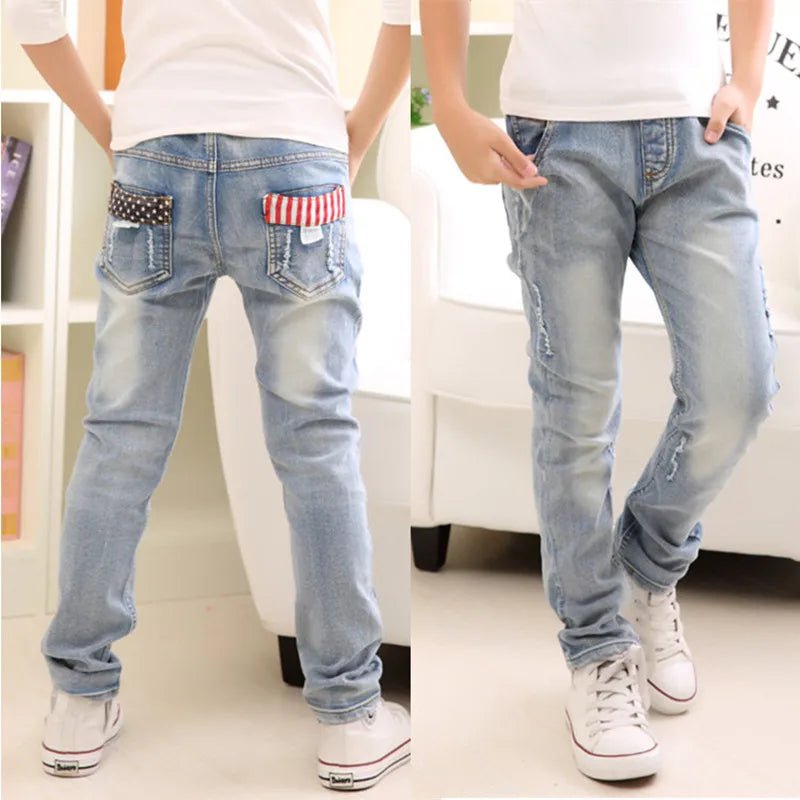 Storazone Light blue / 14T Autumn Spring Baby Boys Jeans Pants Kids Clothes Cotton Casual Children Trousers Teenager Denim Boys Clothes 4-14Year