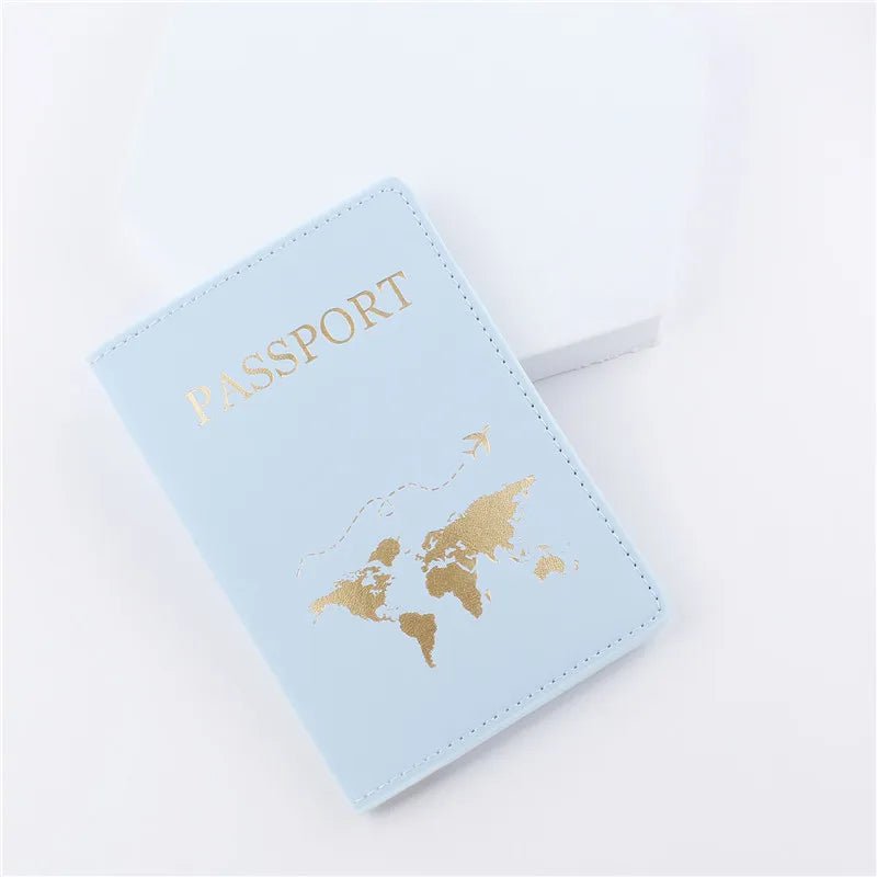 Storazone Light Blue 1PCS PU Leather Map Passport Cover Case Card Holder Fashion Wallet Lightweight Travel Accessories For Flight for Women or Men