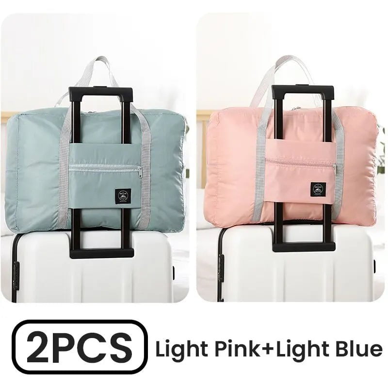 Storazone Light Blue and Pink 2 Pack Foldable Travel Duffel Bag for Airlines Carry on Bag Weekender Overnight Hospital Tote Bag Gym Duffel Bag Women Men