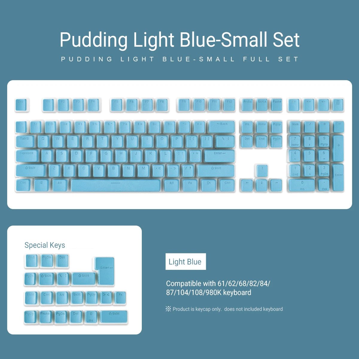 Storazone Light Blue Keycap / Pack by plastic bag 129 Keys Pudding Keycaps OEM Profile PBT Double Shot Keycap For Mx Switch Mechanical Keyboard ISO Layout RGB backlit Key Caps