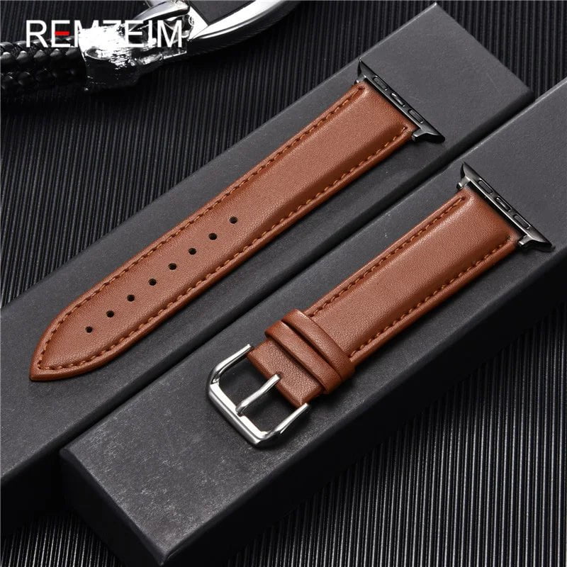 Storazone Light Brown-B / 38mm or 40mm or 41mm Calfskin Genuine Leather Watchband 38mm 40mm 41mm for iwatch 8 7 6 5 4 3 SE Replace Wrist Strap 42mm 44mm 45mm for Apple Watch