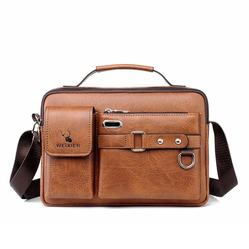 Storazone Light Brown Fashion Men's Shoulder Portable PU Leather Handbag Business Briefcase Travel Man Crossbody s Brand Quality Men Bag