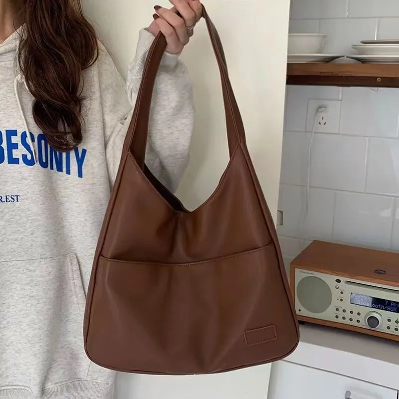 Storazone light brown Large Capacity Tote Bag Women's New Trendy Shoulder Bag Simple and Versatile Commuter Bag Fashion Trendy Student Classroom Bag