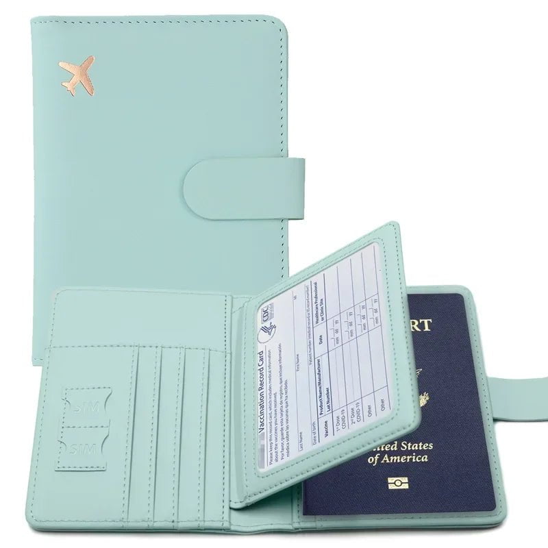 Storazone Light green Passport Cover PU Leather Man Women Travel Passport Holder with Credit Card Holder Case Wallet Protector Cover Case