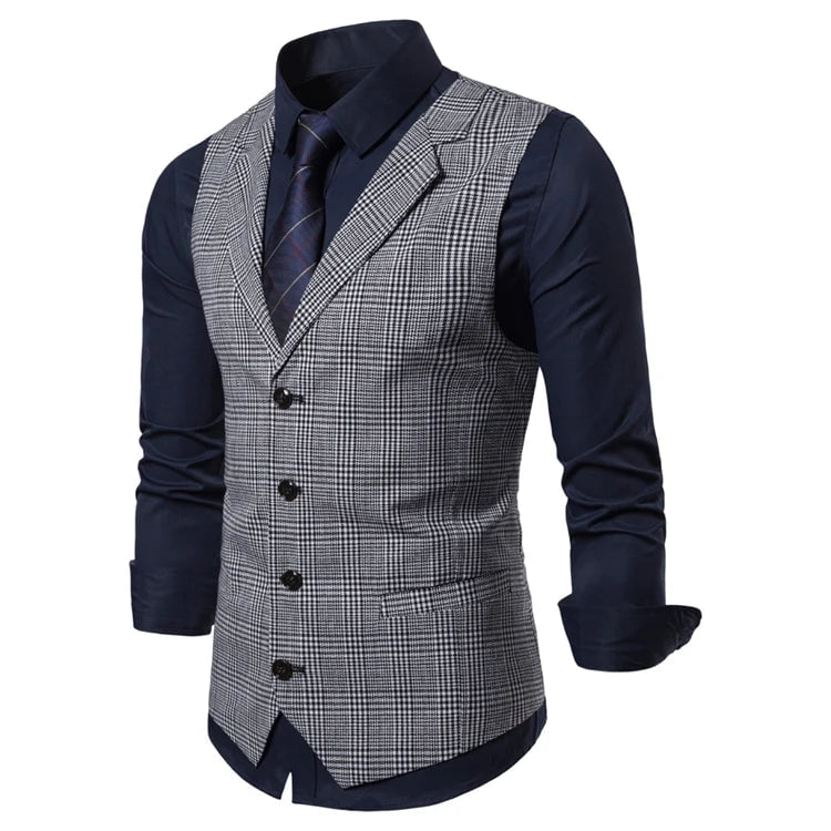 Storazone Light Grey / S Mens Suit Vest Fashion Slim Fit Thin Plaid Men Waistcoat Tops Slim Business Vest Waistcoat Man England Style Male Leisure Suits