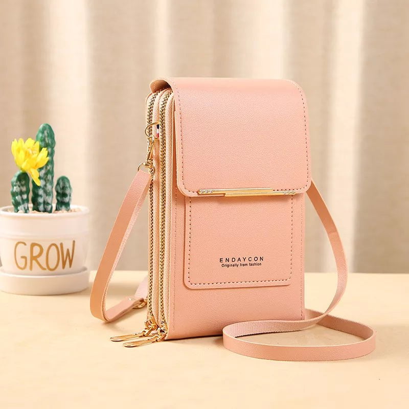 Storazone Light Pink / 11x4x18CM / CN Buylor Women's Handbag Touch Screen Cell Phone Purse Shoulder Bag Female Cheap Small Wallet Soft Leather Crossbody сумка женская