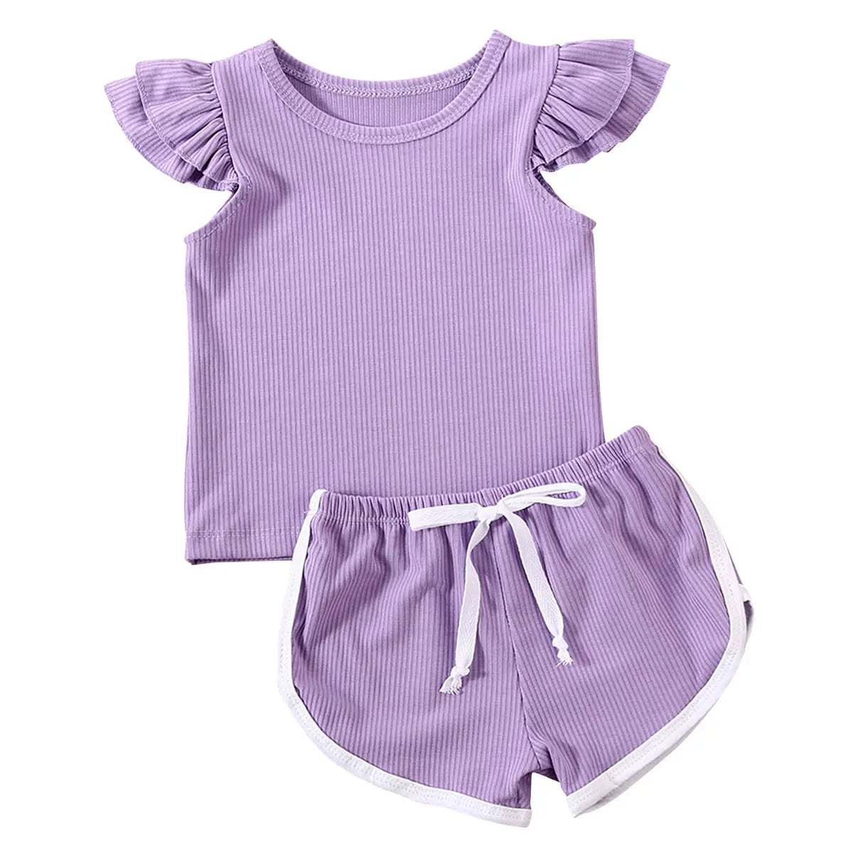 Storazone light purple / 3T 2020 Summer Infant Baby Girls Boys Clothes Sets Ruffles Short Sleeve Pullover T Shirts Shorts Solid Outfits