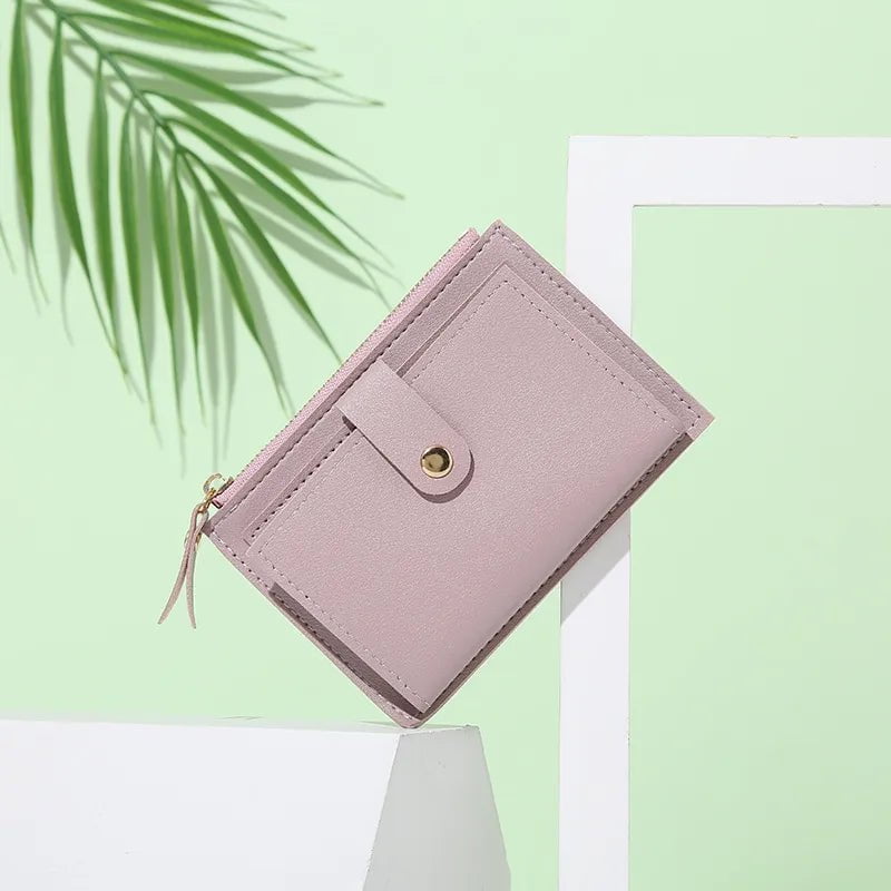 Storazone Light Purple Women Wallets PU Leather Female Purse Mini Hasp Solid Multi-Cards Holder Coin Short Wallets Slim Small Wallet Zipper Hasp