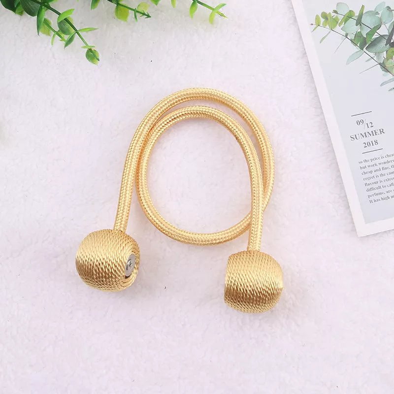 Storazone Light yellow / 2pcs Magnetic Ball Curtain Tiebacks Tie Rope Accessory Rods Accessoires Backs Holdbacks Buckle Clips Hook Holder Home Decor