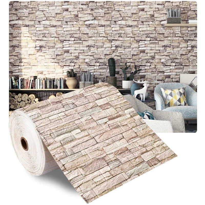 Storazone Light yellow / 70cmX1m 70cmx1/5/10m 3D Wallpaper Decoration Self-adhesive Antique Foam Brick Wallpaper Living Room Bedroom Waterproof 3d Wall Sticker