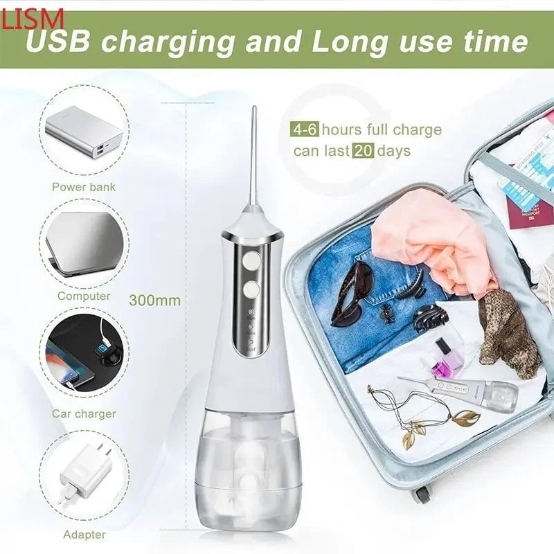 Storazone LISM Portable Oral Irrigator Water Flosser Dental Water Jet Tools Pick Cleaning Teeth 350ML 5 Nozzles Mouth Washing MachineFloss