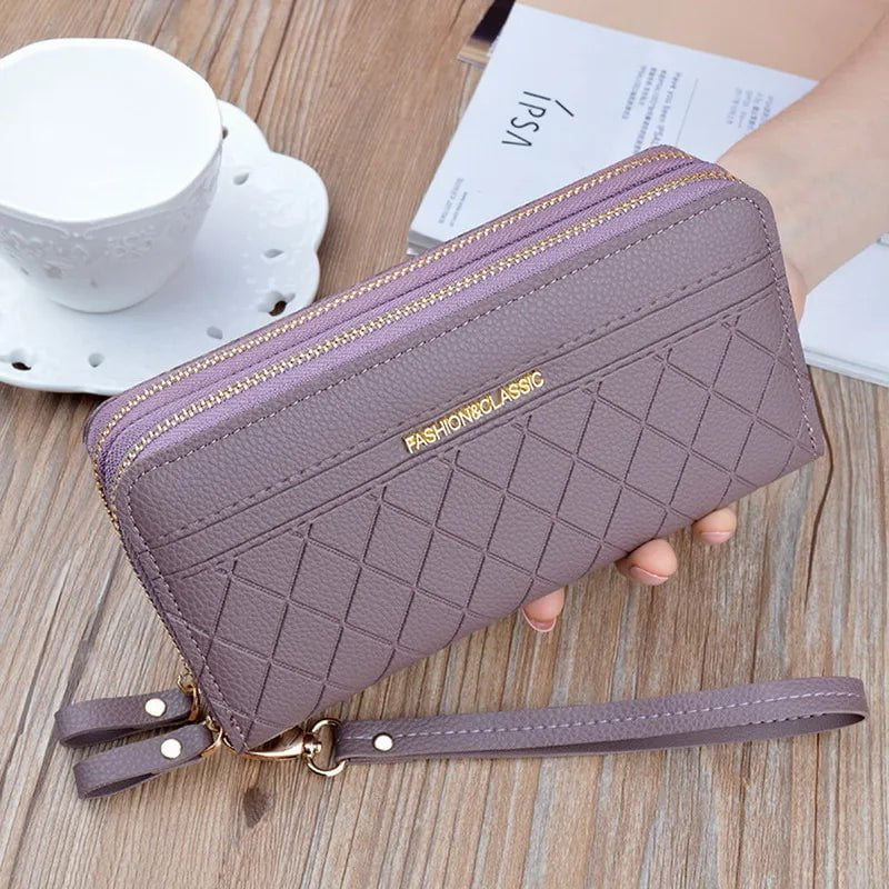 Storazone Long Women's Wallet Female Purses Tassel Coin Purse Card Holder Wallets Double Zipper Pu Leather Clutch Luxury Money Phone Bag