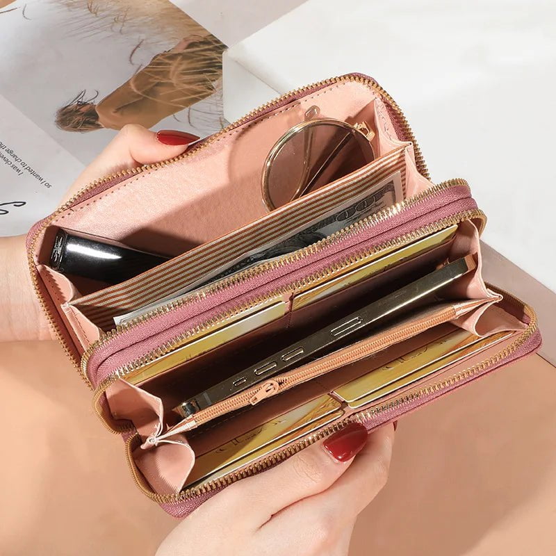 Storazone Long Women's Wallet Female Purses Tassel Coin Purse Card Holder Wallets Double Zipper Pu Leather Clutch Luxury Money Phone Bag