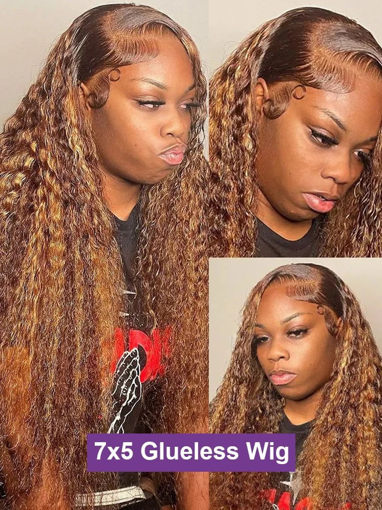 Storazone Loose Deep Wave Glueless Wig Human Hair Ready To Wear 7x5 Lace Closure Curly Highlight Ombre 4/27 Preplucked Hairline Pre Cut