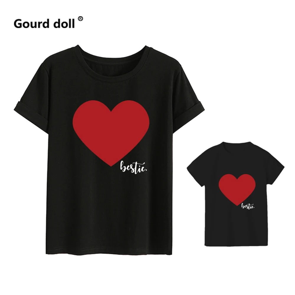 Storazone Love black red / Mom L(1PCS) Summer new Family  Heart Print T Shirt Mommy And Me Clothes Baby Girl Boys Clothes Mother And Daughter Clothes Baby Clothes