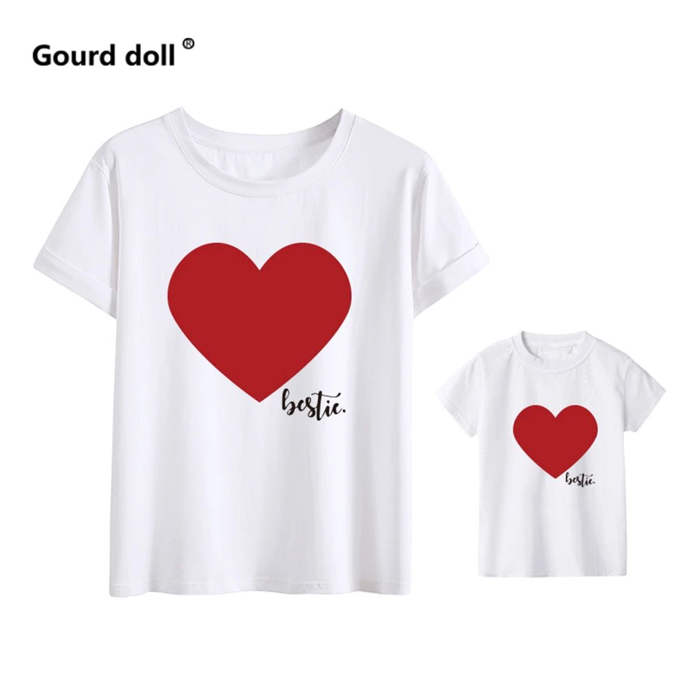 Storazone love white red / Mom L(1PCS) Summer new Family  Heart Print T Shirt Mommy And Me Clothes Baby Girl Boys Clothes Mother And Daughter Clothes Baby Clothes