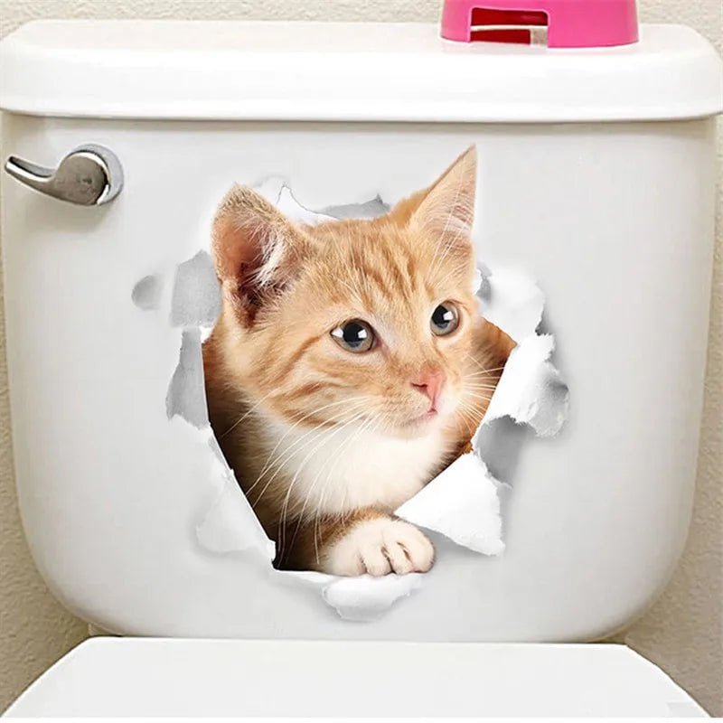 Storazone Lovely Cat Dog Toilet Stickers Home Decoration Diy Funny Cartoon Animal Wc Mural Art Vivid 3d Kitten Puppy Safari Pvc Wall Decal