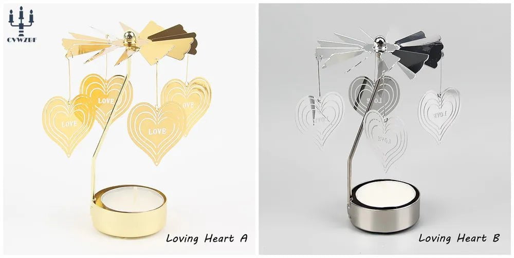 Storazone Loving Heart / 1 pc Gold 1pc Metal Hot Rotating Candle Holder Christmas Rotating Candle Holder Dinner Party Wedding Party Candle Holder Decoration Gift