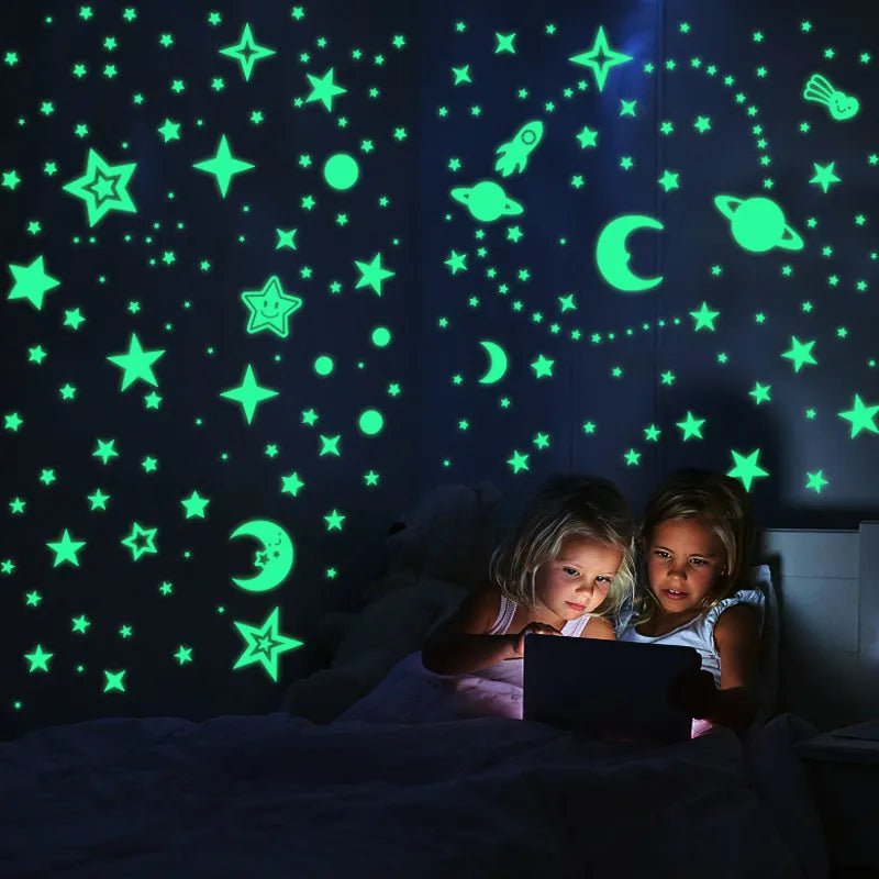 Storazone Luminous 3D Stars Dots Wall Sticker for Kids Room Bedroom Home Decoration Glow In The Dark Moon Decal Fluorescent DIY Stickers