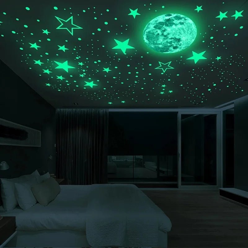 Storazone Luminous 3D Stars Dots Wall Sticker for Kids Room Bedroom Home Decoration Glow In The Dark Moon Decal Fluorescent DIY Stickers