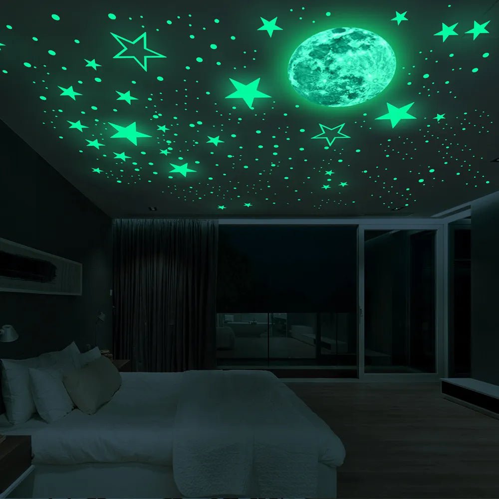 Storazone Luminous Moon and Stars Wall Stickers for Kids Room Baby Nursery Home Decoration Wall Decals Glow in the Dark Bedroom Ceiling