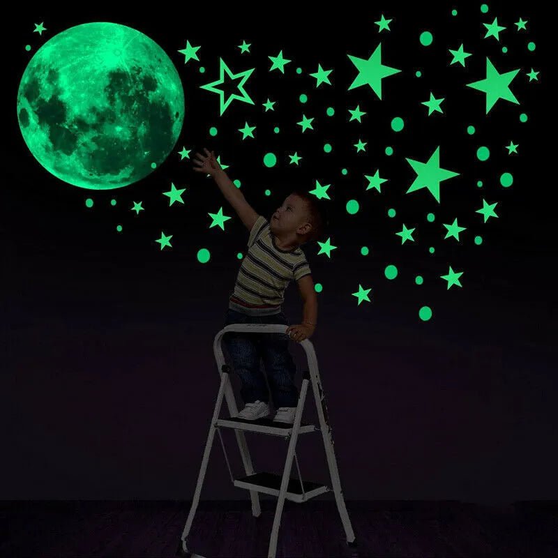 Storazone Luminous Moon and Stars Wall Stickers for Kids Room Baby Nursery Home Decoration Wall Decals Glow in the Dark Bedroom Ceiling