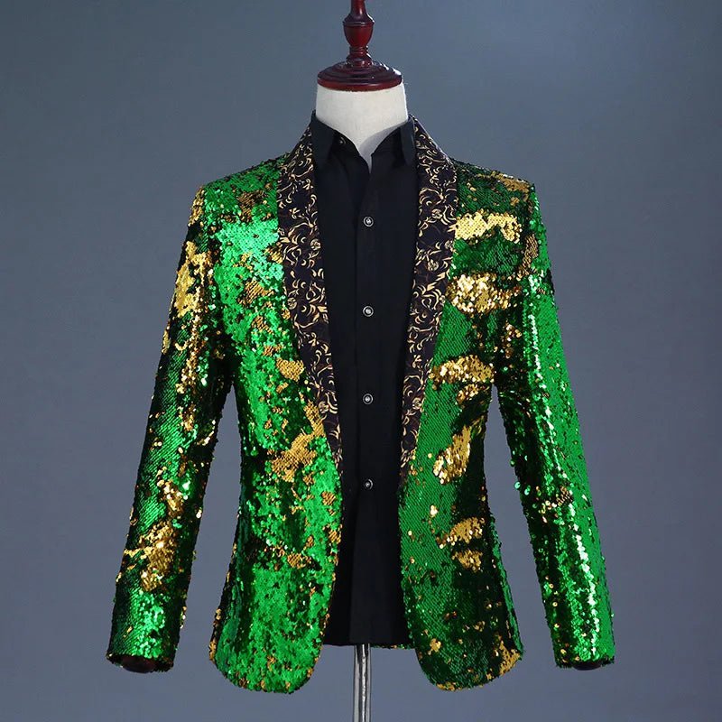 Storazone Luxury Royal Blue Sequin Dress Blazer Men Nightclub Stage Shawl Collar Mens Suit Jacket Wedding Party Stage Blazer Masculino 2XL