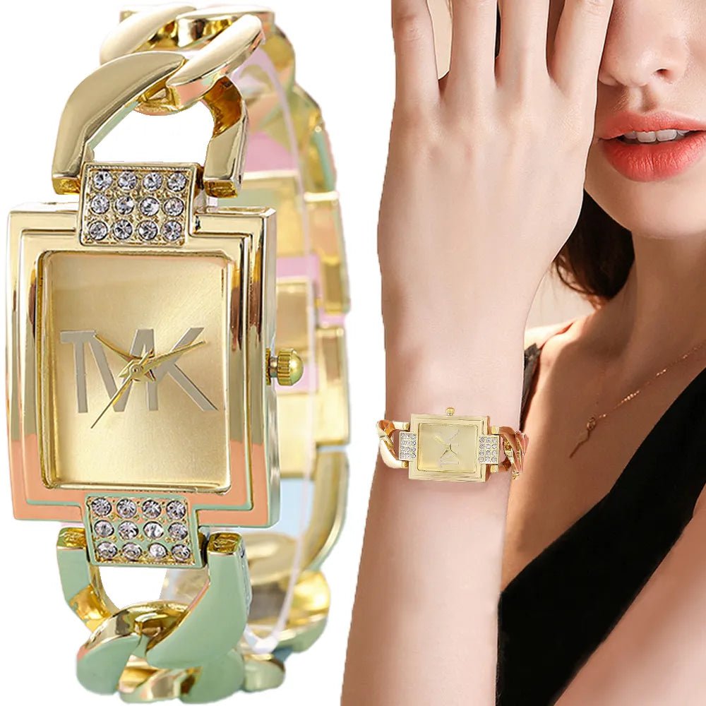 Storazone Luxury TVK Brand New Women's Watch Fashionable Temperament Style Metal Strap Square Quartz Women's Watch Clock