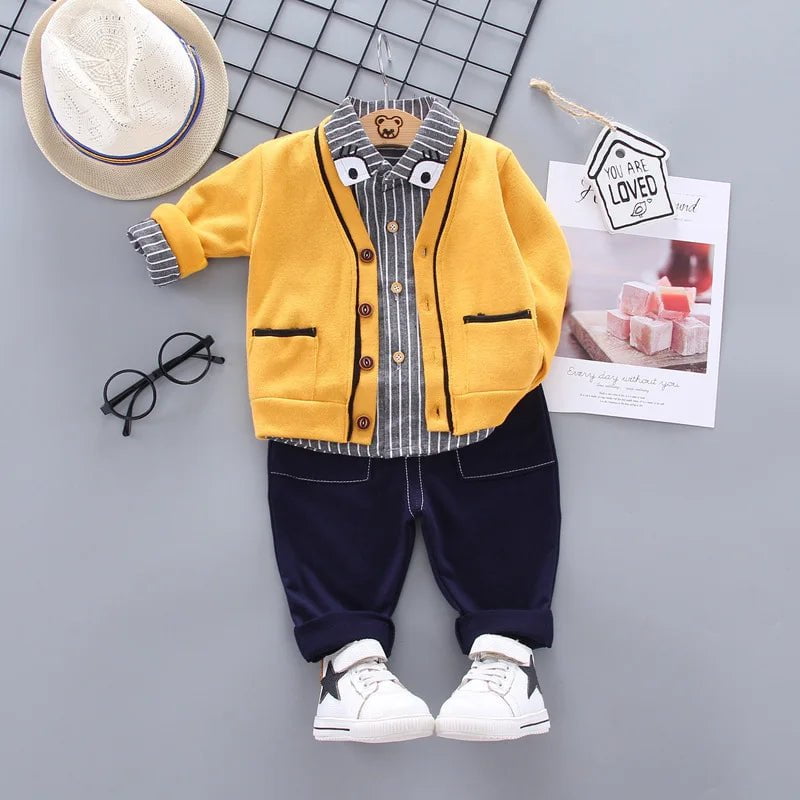 Storazone LXyanjingF Yellow / 2T New Spring Autumn Children Boys Clothes Baby Girls Jacket T-Shirts Pants 3Pcs/sets Infant Toddler Casual Costume Kids Tracksuits