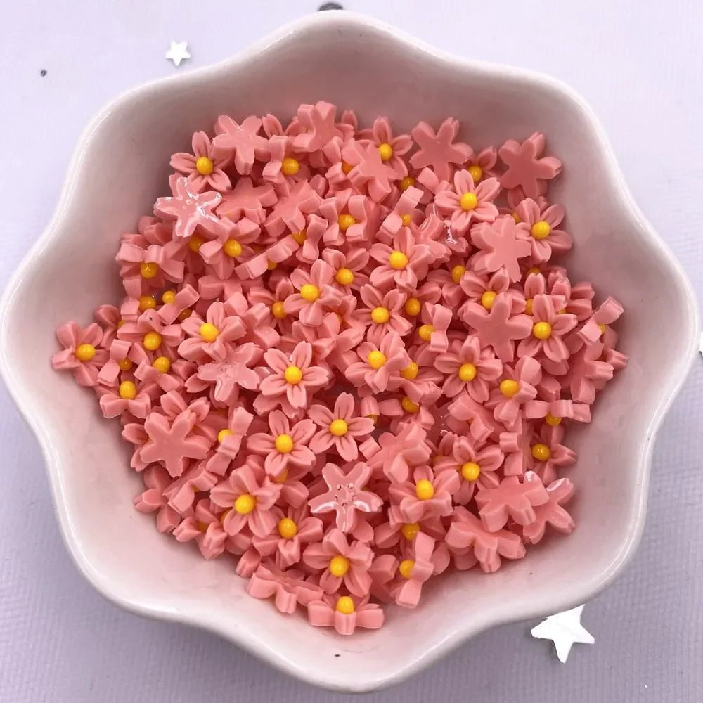 Storazone M 100Pcs 8mm Resin 3D Colorful Mini Flower Gems Flatback Figurines Scrapbook Wedding Applique  Nail Art Decor Crafts  OL560
