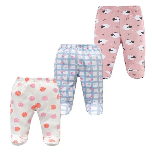 Storazone M / 6M 3PCS/Lot Spring Autumn Footed Baby Pants 100% Cotton Baby Girls Boys Clothes Unisex Casual Bottom PP Pants Newborn Baby Clothing