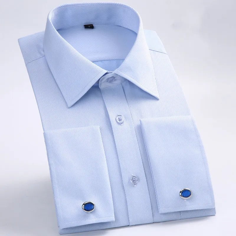 Storazone M~6XL Men's French Cuff Dress Shirt 2023 New White Long Sleeve Formal Business Buttons Male Shirts Regular Fit Cufflinks Shirt