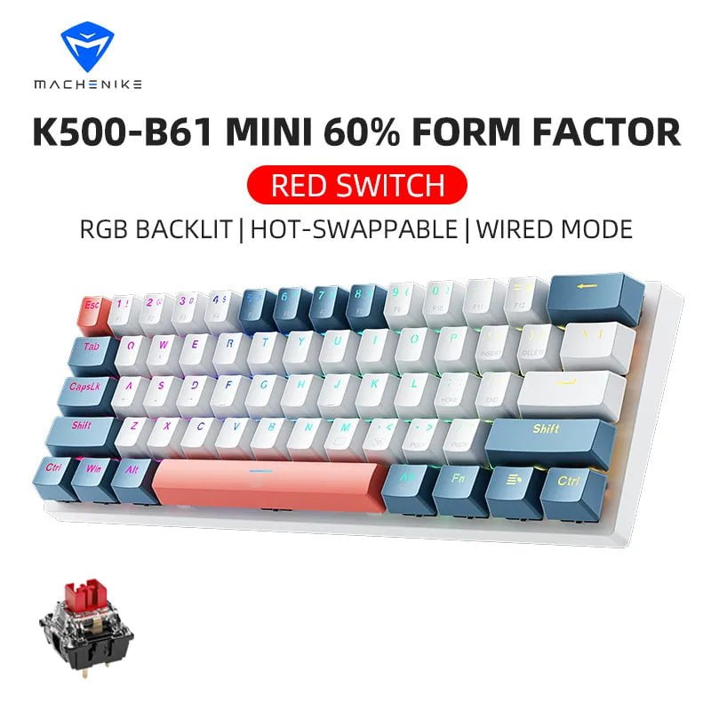 Storazone Machenike K500-B61 Mini Mechanical Keybaord 60% Form Factor 61Keys Gaming Keybaord Wired Full Key Hot-Swappable RGB Backlit