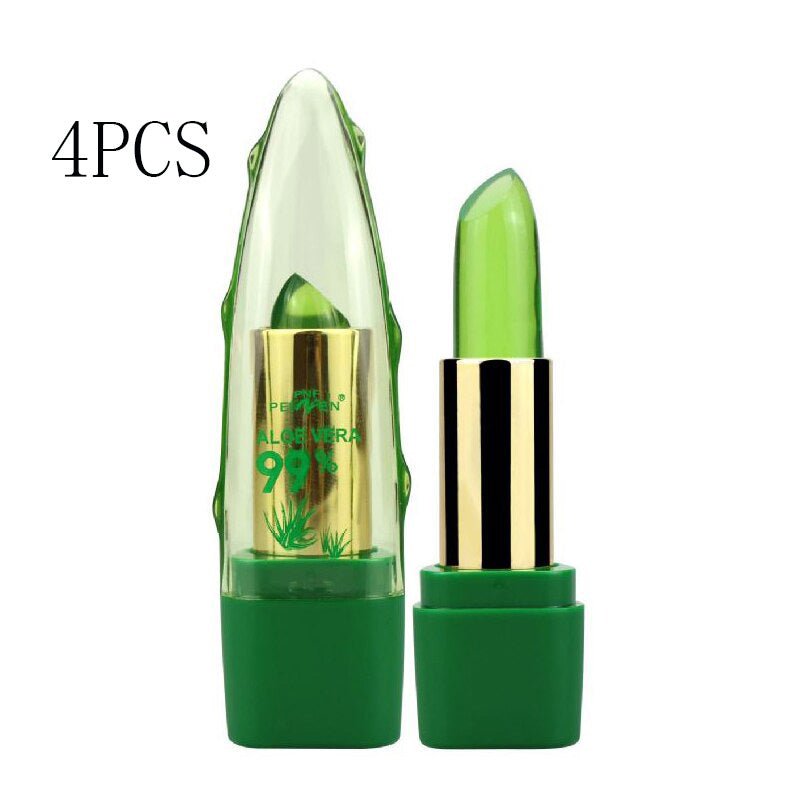 STORAZONE Makeup 4PCS Aloe Vera Gel Color Changing Lipstick Gloss  Moisturizer Anti-drying Desalination Fine-grain Lip Blam Care