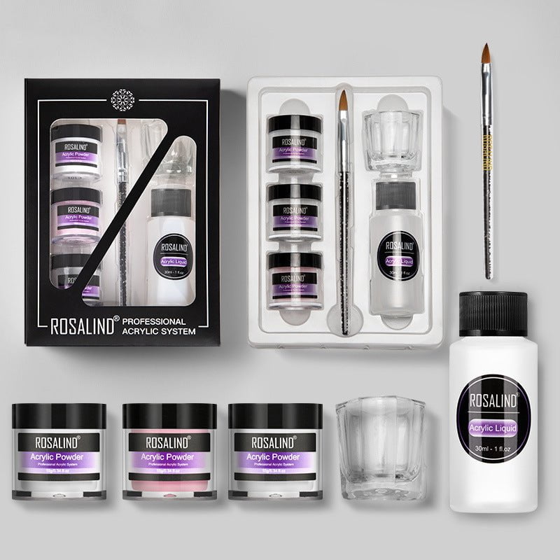 STORAZONE Makeup 6pcs/set Nail Powder Acrylic System Kit Professional Nail Art Tool Set Contain Glass Cup Acrylic Liquid Extention Carving Manicure