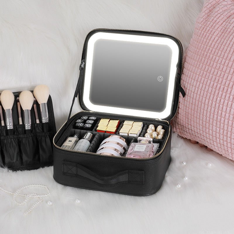 STORAZONE Makeup Black / 12inches / USB Smart LED Cosmetic Case With Mirror Cosmetic Bag Large Capacity Fashion Portable Storage Bag Travel Makeup Bags