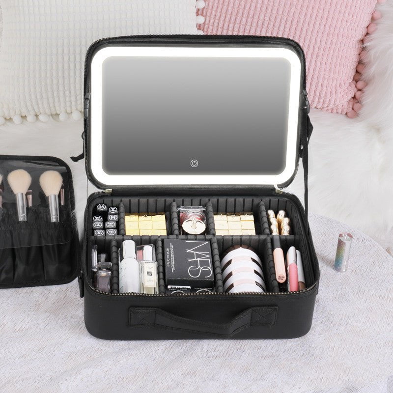 STORAZONE Makeup Black / 16inches / USB Smart LED Cosmetic Case With Mirror Cosmetic Bag Large Capacity Fashion Portable Storage Bag Travel Makeup Bags