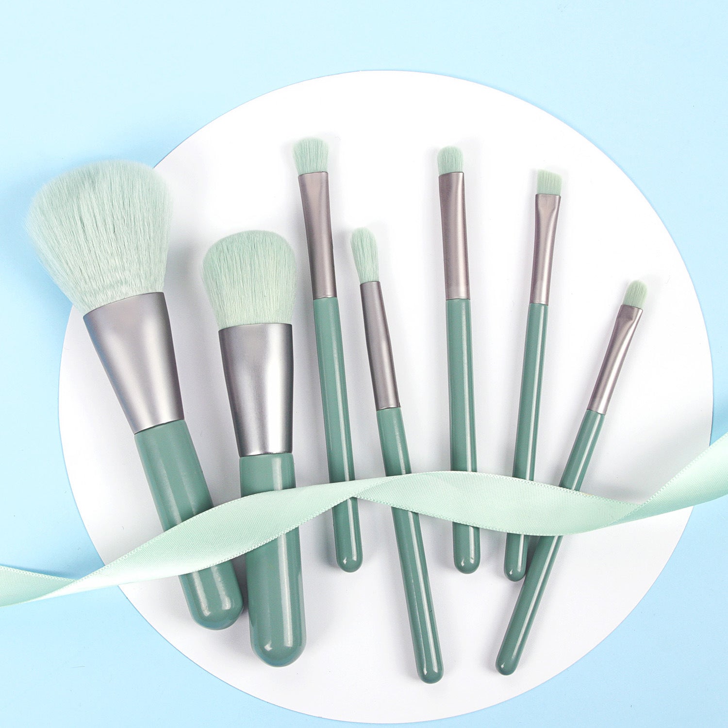 STORAZONE Makeup Green / Q7 pcs Makeup, Blush, Eyeshadow and Lip Brush Set of 7 Makeup Brushes