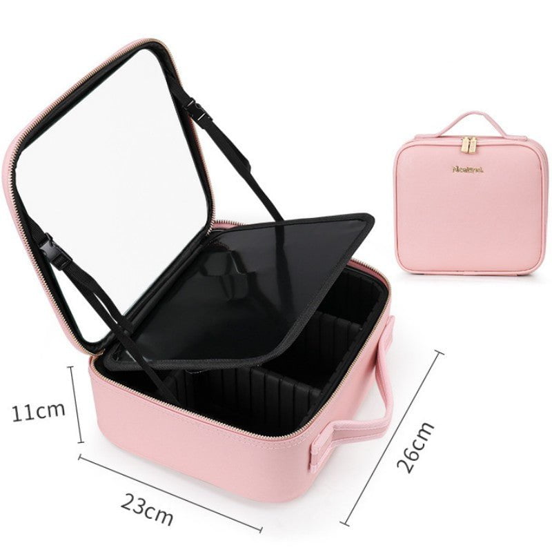 STORAZONE Makeup Pink / 12inches / No LED Smart LED Cosmetic Case With Mirror Cosmetic Bag Large Capacity Fashion Portable Storage Bag Travel Makeup Bags