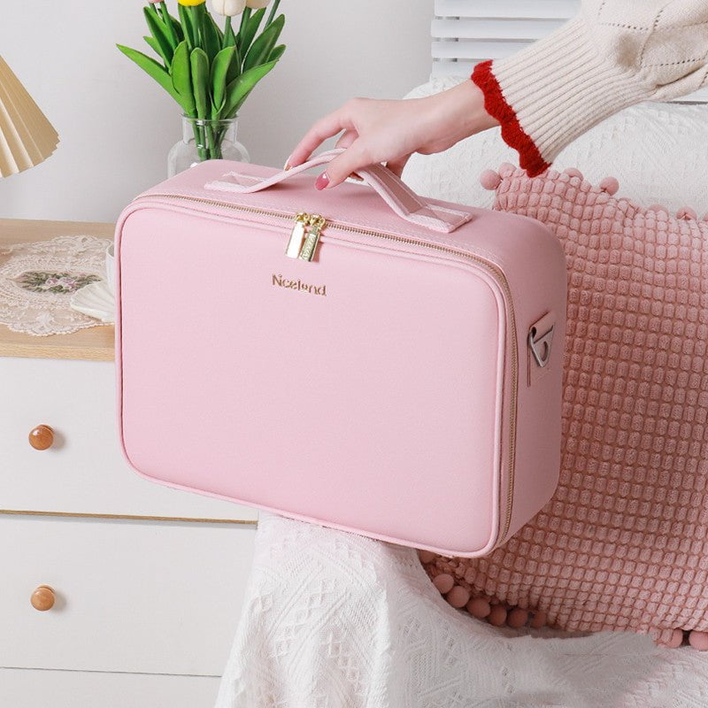 STORAZONE Makeup Pink / 16inches / USB Smart LED Cosmetic Case With Mirror Cosmetic Bag Large Capacity Fashion Portable Storage Bag Travel Makeup Bags