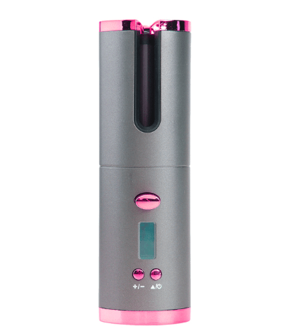 STORAZONE Makeup Pinkgrey / USB Rechargeable Automatic Hair Curler Women Portable Hair Curling Iron LCD Display Ceramic Curly Rotating Curling Wave Styer