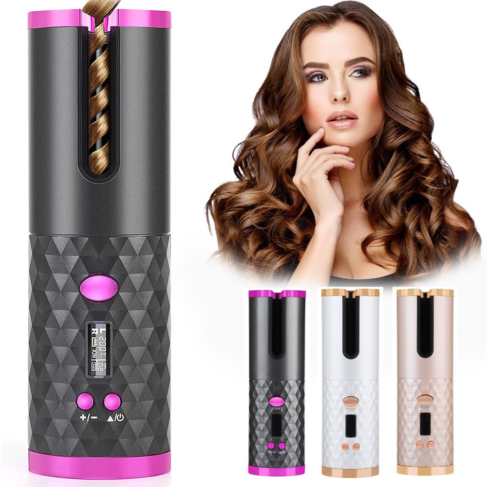 STORAZONE Makeup Rechargeable Automatic Hair Curler Women Portable Hair Curling Iron LCD Display Ceramic Curly Rotating Curling Wave Styer