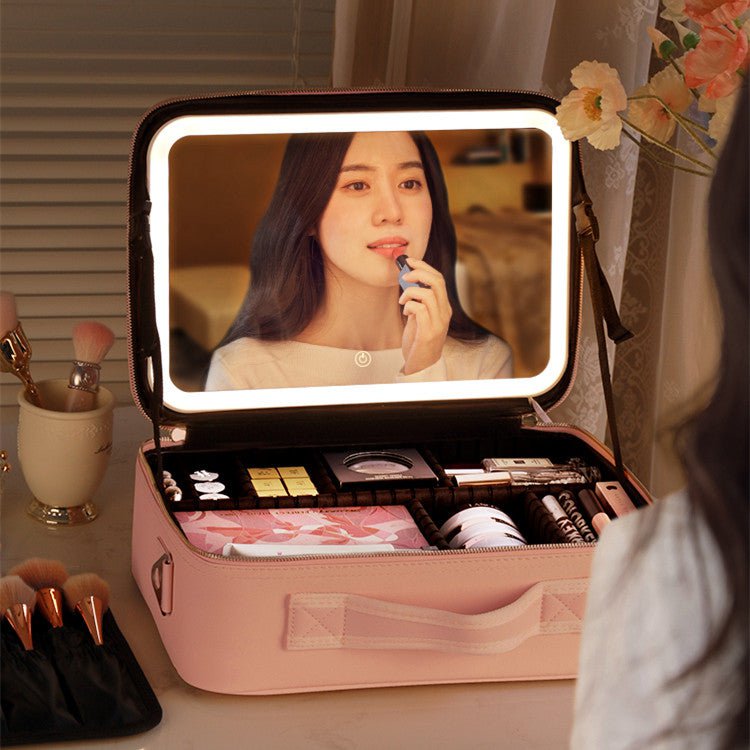 STORAZONE Makeup Smart LED Cosmetic Case With Mirror Cosmetic Bag Large Capacity Fashion Portable Storage Bag Travel Makeup Bags