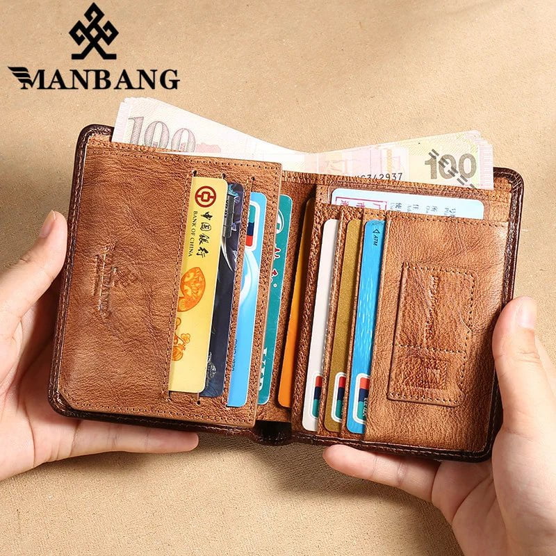 Storazone Manbang Men's Wallets RFID Genuine Leather Trifold Wallets For Men with ID Window and Credit Card Holder