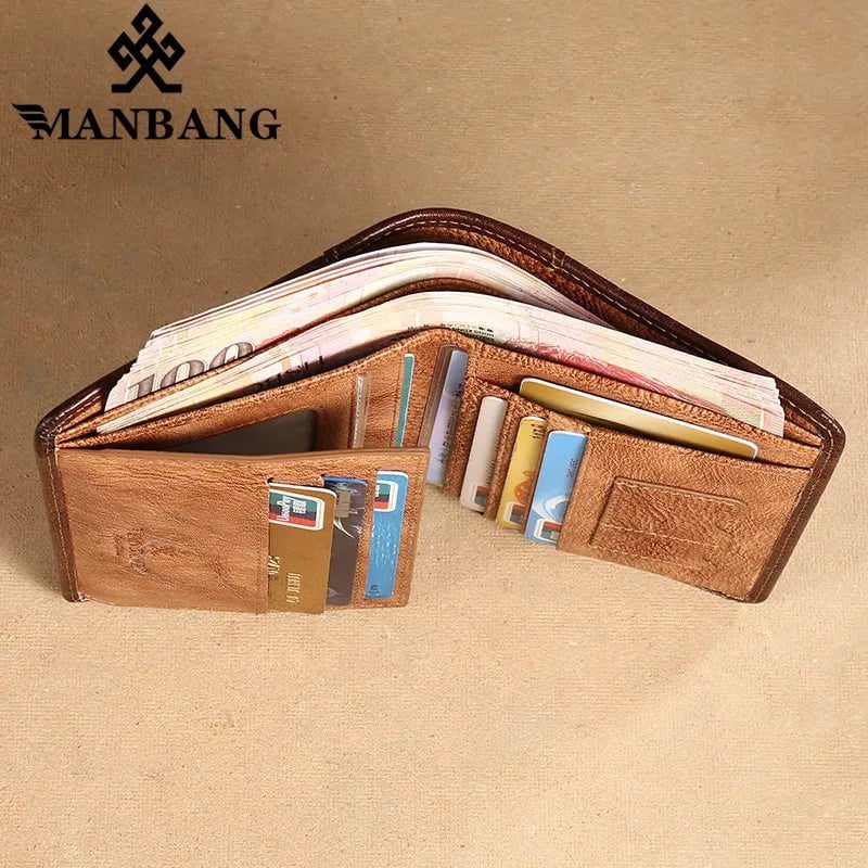 Storazone Manbang Men's Wallets RFID Genuine Leather Trifold Wallets For Men with ID Window and Credit Card Holder