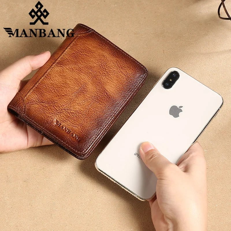 Storazone Manbang Men's Wallets RFID Genuine Leather Trifold Wallets For Men with ID Window and Credit Card Holder