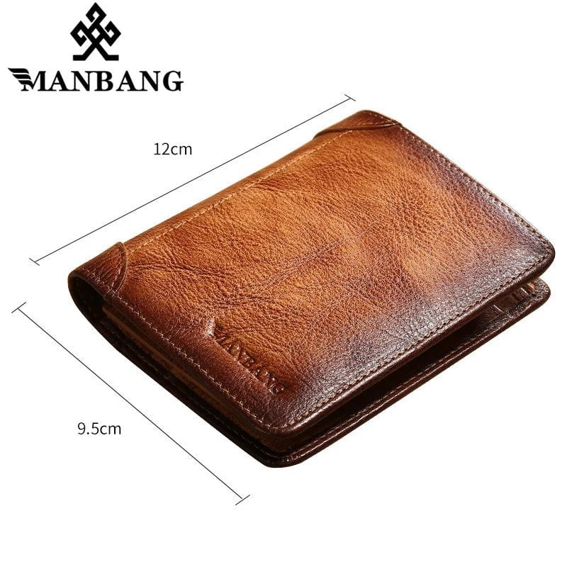 Storazone Manbang Men's Wallets RFID Genuine Leather Trifold Wallets For Men with ID Window and Credit Card Holder